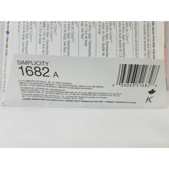 Simplicity Sewing Pattern 1682A girls hat Beach Easter 18"-21" uncut factory fol - Picture 3 of 3